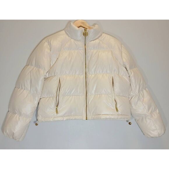 Michael kors womens small duck down puffer jacket cream beige cropped - Picture 2 of 9